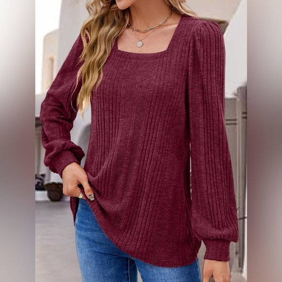 Chic Square Neck Long Sleeve Top - Picture 1 of 4